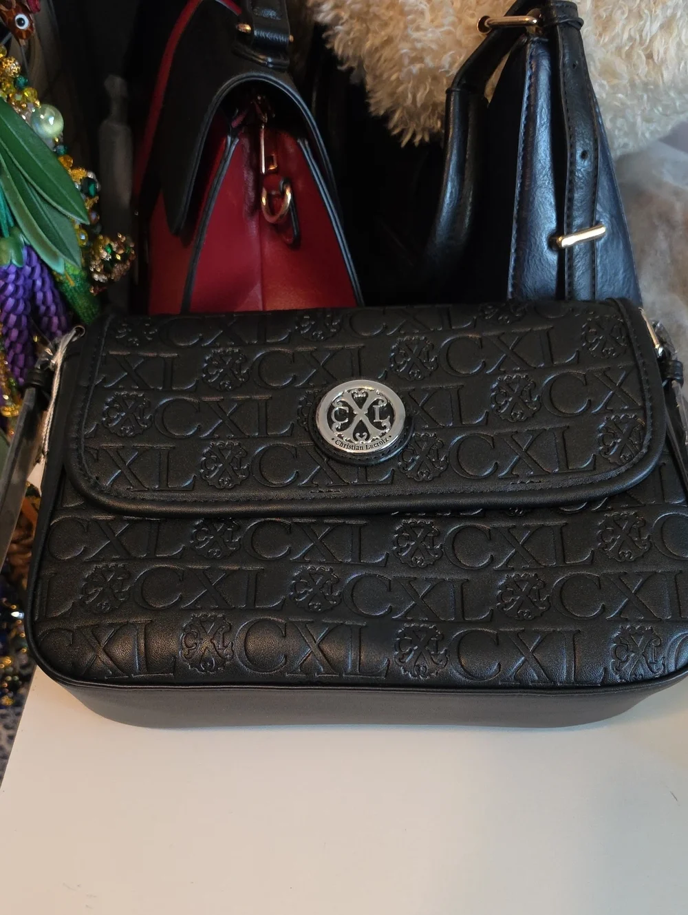 CXL By Christian Lacroix Embossed Black Shoulder Bag